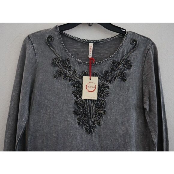 Anthropologie RAGA Women's Sz S Black Embroidered Ruffled Hem & Cuffs Dress - Picture 4 of 14